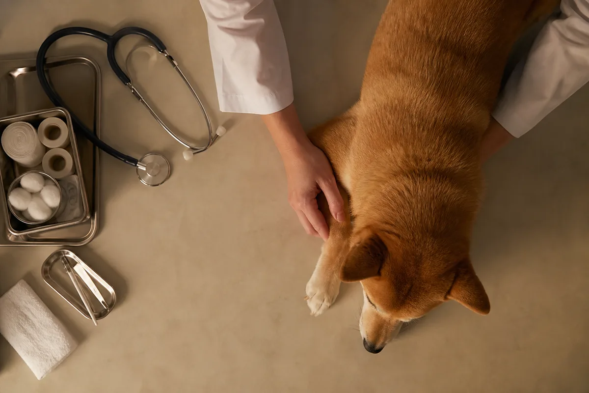 Vétérinaire examinant un chien lors d&rsquo;une consultation de suivi