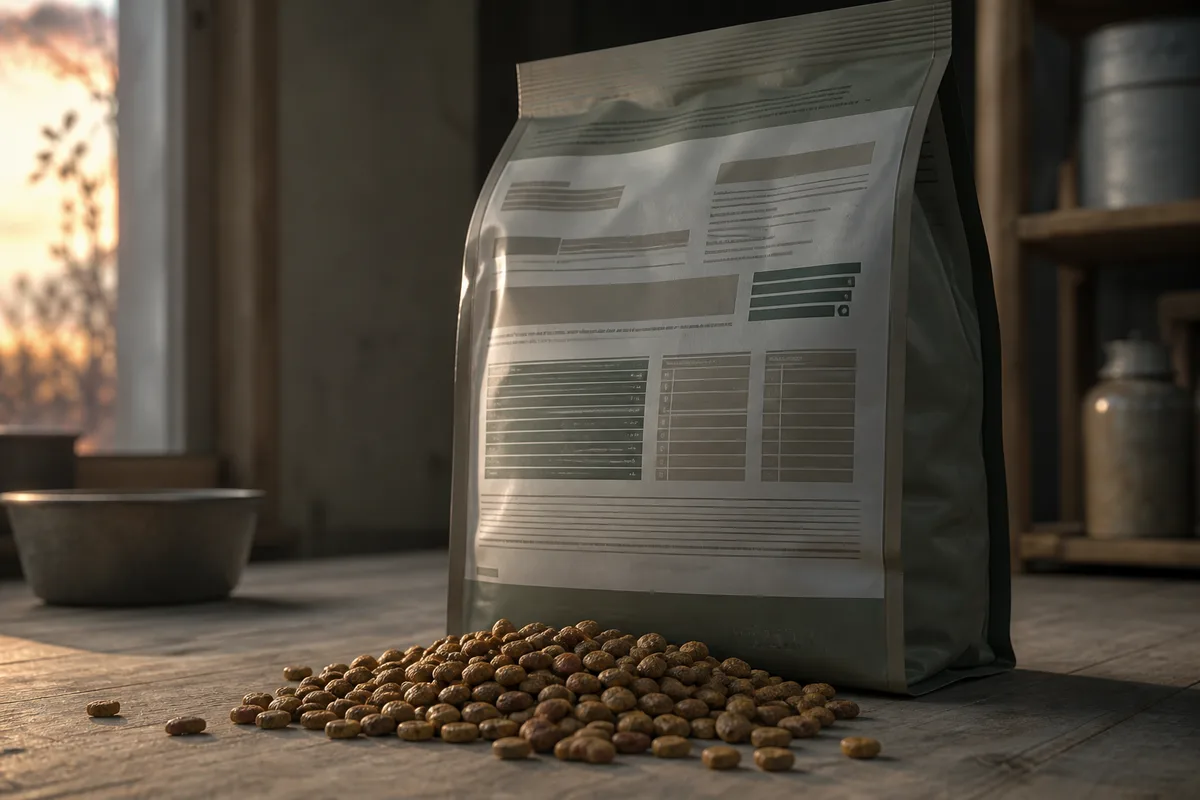 Étiquette de croquettes pour chat détaillant les constituants analytiques